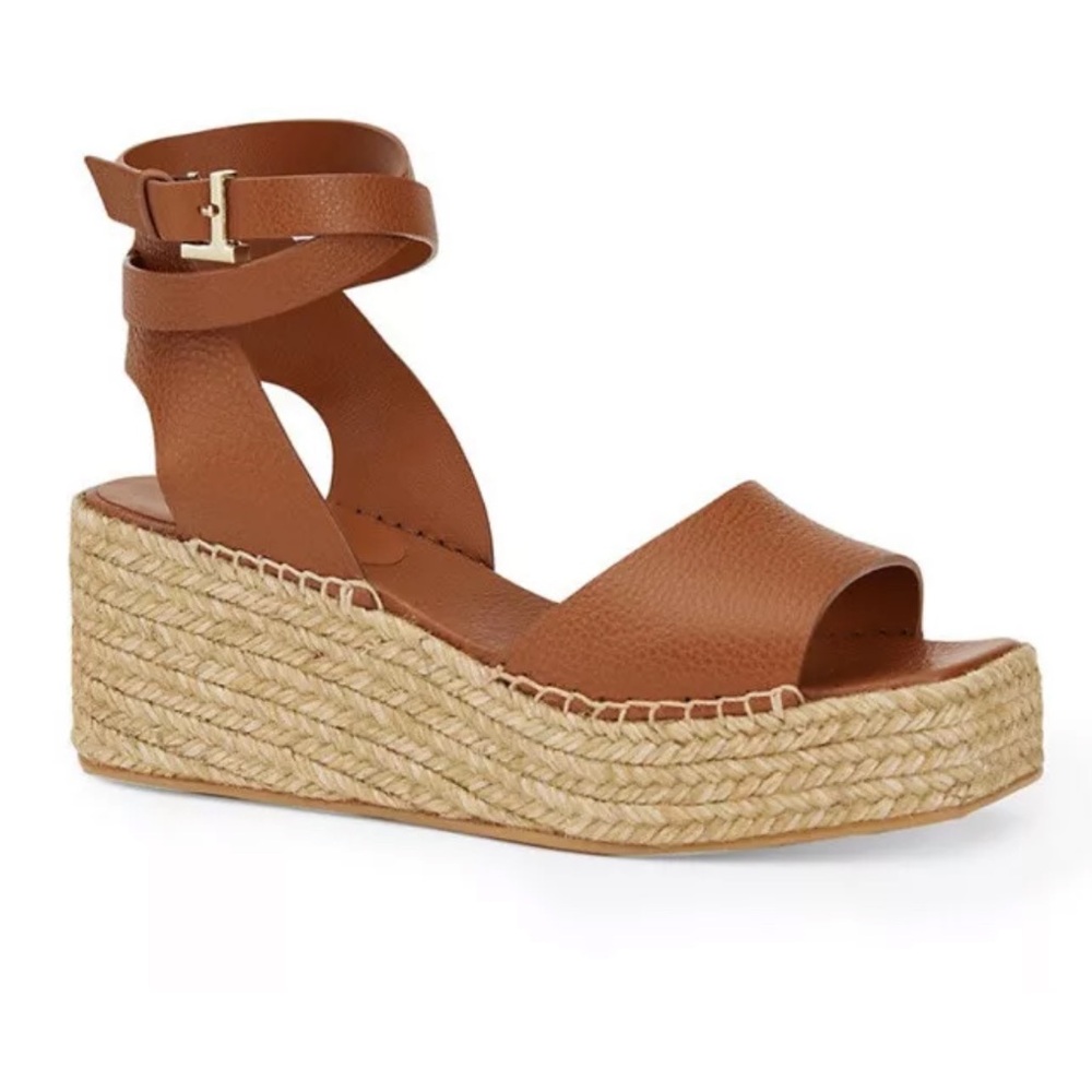 Lafayette 148 New York Tan Leather Espadrille Platform Sandals